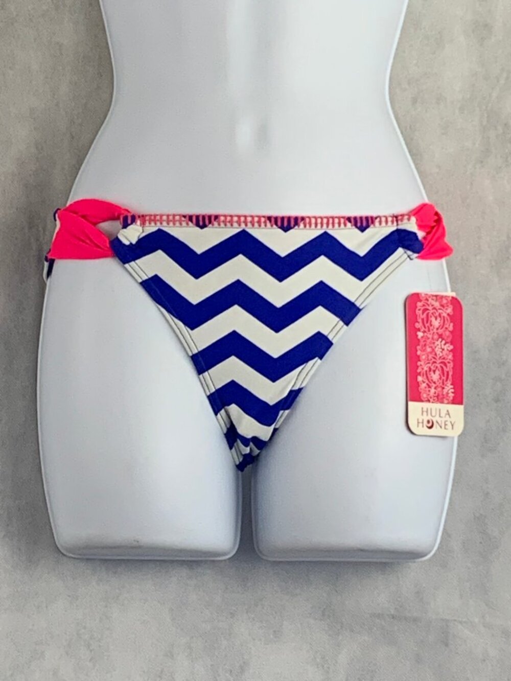 Hula Honey Juniors Chevron Stripe Hipster Bikini Swim Bottom, Blue White, Large